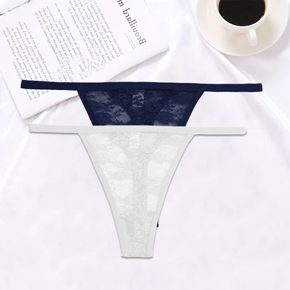 FINETOO 2PCS/Set Women Lace G-string Panties Thongs Sexy Underwear Panties Low-Waist Women's Underpants Mesh Transparent Lingerie