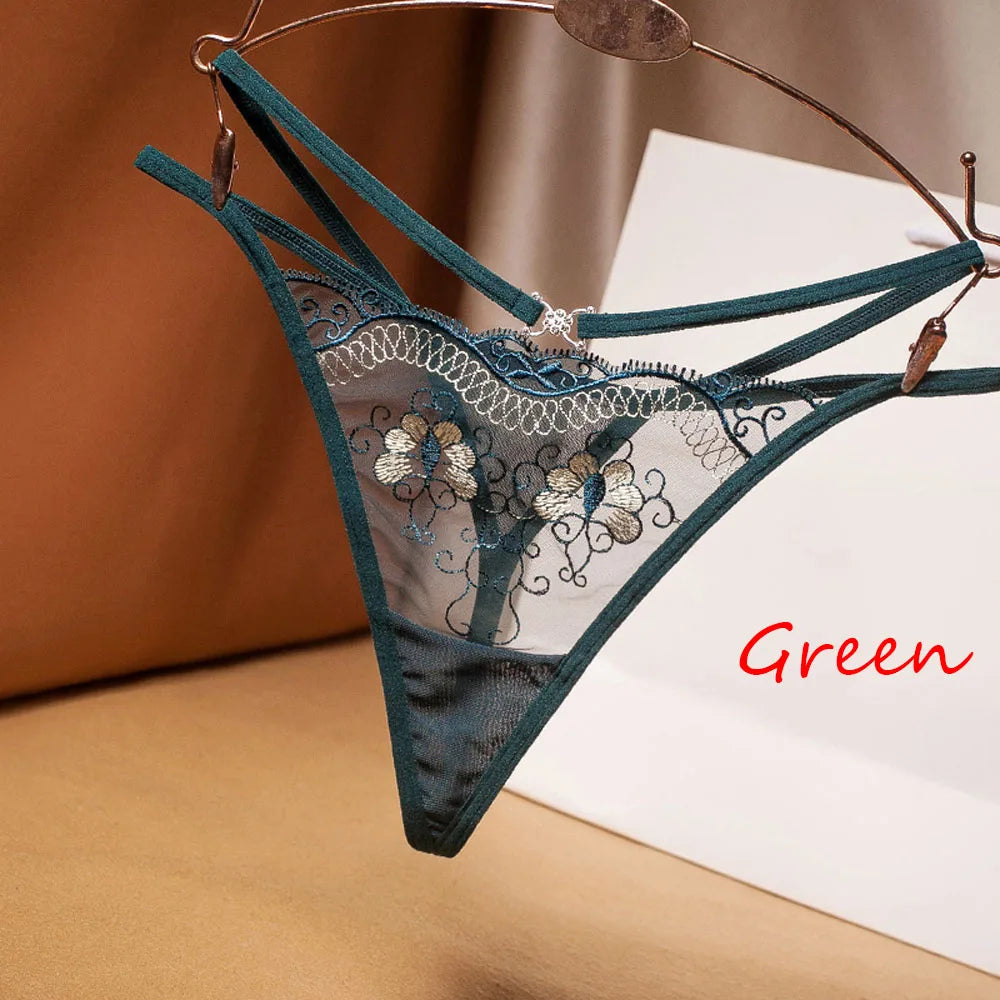 Culotte femme dentelle brodée — Transparente nœud papillon sexy