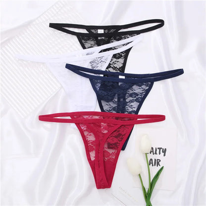 FINETOO 2PCS/Set Women Lace G-string Panties Thongs Sexy Underwear Panties Low-Waist Women's Underpants Mesh Transparent Lingerie