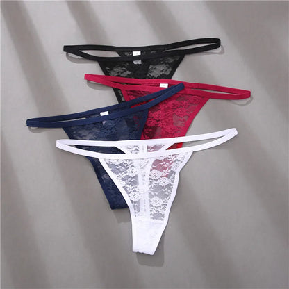 FINETOO 2PCS/Set Women Lace G-string Panties Thongs Sexy Underwear Panties Low-Waist Women's Underpants Mesh Transparent Lingerie
