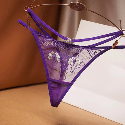 Culotte femme dentelle brodée — Transparente nœud papillon sexy