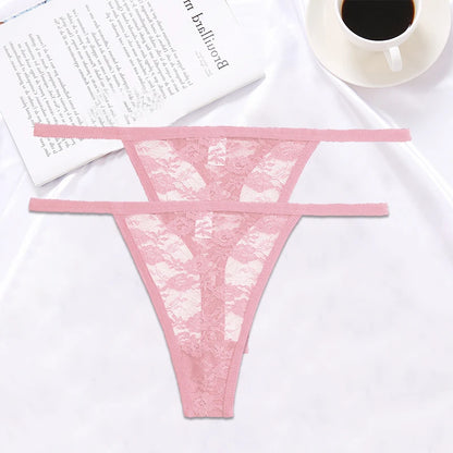 FINETOO 2PCS/Set Women Lace G-string Panties Thongs Sexy Underwear Panties Low-Waist Women's Underpants Mesh Transparent Lingerie