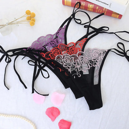 Culotte femme dentelle brodée — Transparente nœud papillon sexy
