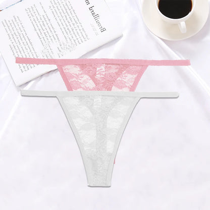 FINETOO 2PCS/Set Women Lace G-string Panties Thongs Sexy Underwear Panties Low-Waist Women's Underpants Mesh Transparent Lingerie