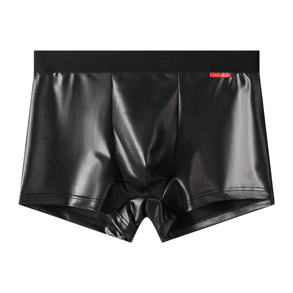 Men's Boxers PU Leather Panties High Elastic U Convex Pouch Lingerie Underwear Thin Breathable Boxers Bikini Briefs for Men