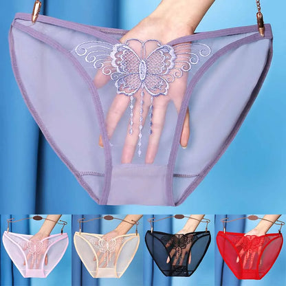 Culotte femme dentelle mesh transparente — Broderie papillon