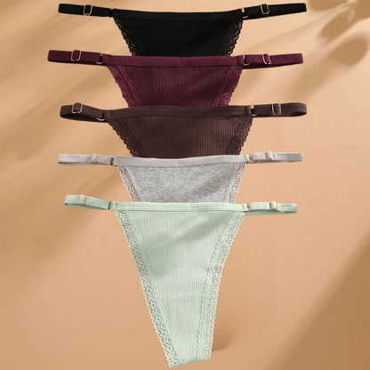 Lot 5 G-Strings Coton T-Back - Taille Ajustable M-XXL - Nos Petits KIFF