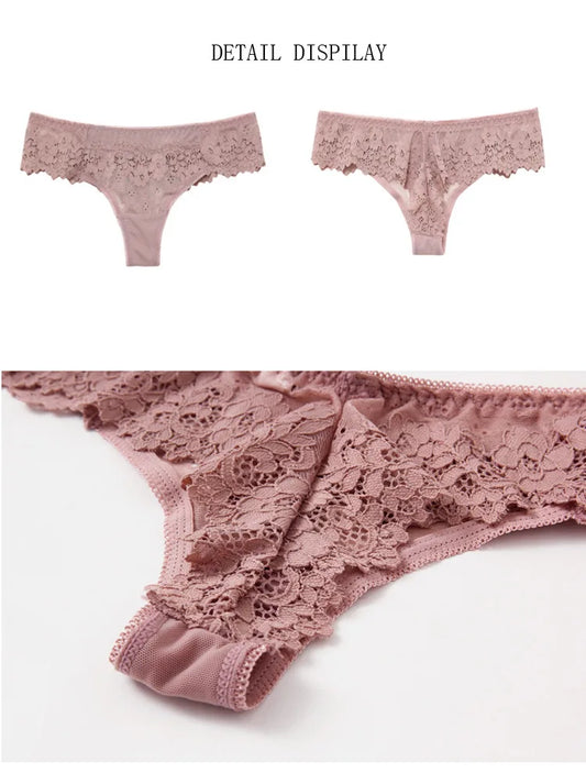 Thong femme dentelle ajourée — Taille basse sans coutures respirant