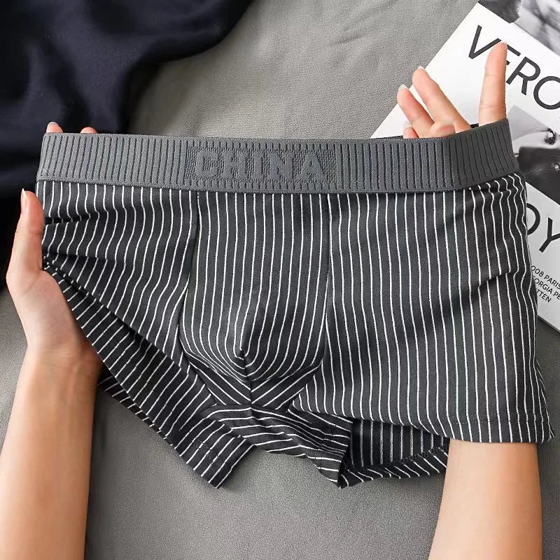 1Pc Boxer Shorts Men's Underwear Sexy Panties Cotton Striped Men's Underpants Male Boxers Homme U Convex Lingerie Free Shipping