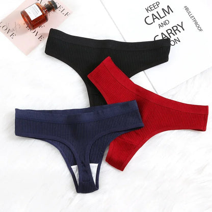 Thong seamless côtelé G-string coton taille basse — S-XL