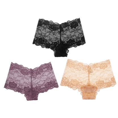 BZEL 3PCS/Set Women's Panties Floral Lace Women's Boxers Sexy Lingerie Femme Hollow Out Charming Boyshorts Fashion Cozy Underpants
