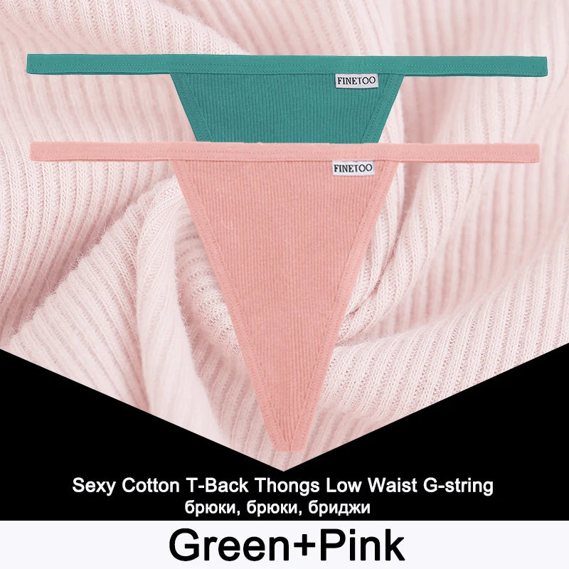 FINETOO 2PCS/Set Sexy M-XL Women Cotton G-String Underwear Low Waist Panties Femme Panties Underpant Girl T-back Thong Lingerie