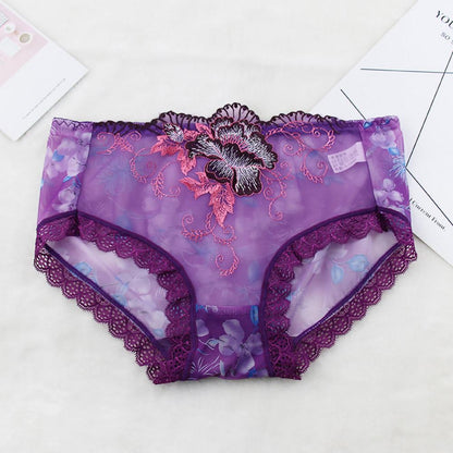 Culotte Dentelle Florale Brodée — Taille Mi-Haute M-XL
