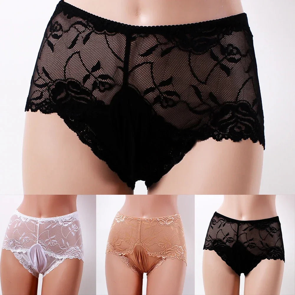 Slip lingerie sissy femme poche haute elasticite ultra-fin M-XL