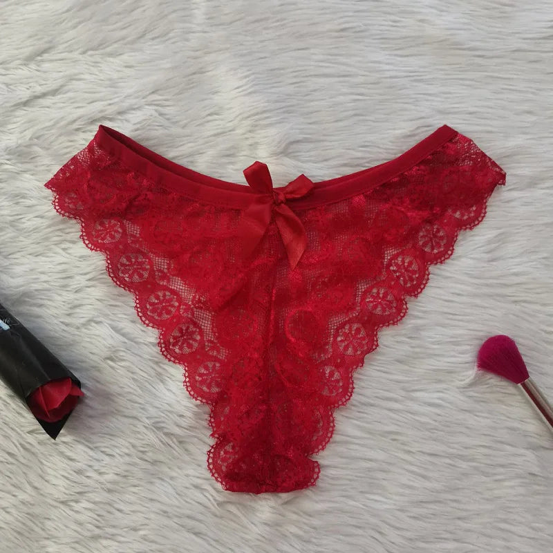 Tanga dentelle papillon transparent taille basse — S-XL