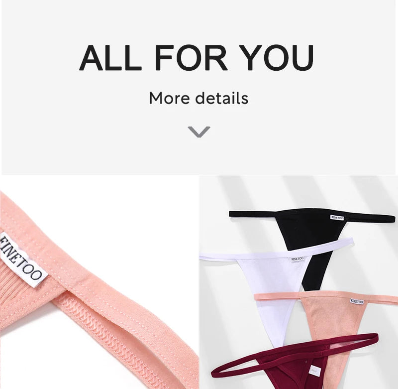 FINETOO 2PCS/Set Sexy M-XL Women Cotton G-String Underwear Low Waist Panties Femme Panties Underpant Girl T-back Thong Lingerie