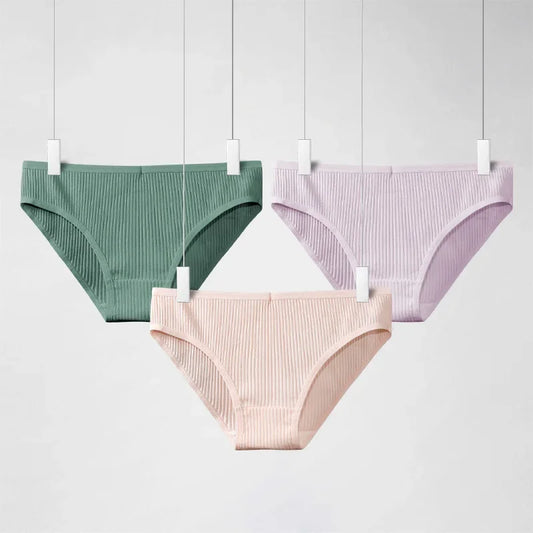 Culotte femme 100% coton — Mi-taille rayée respirante douce confortable