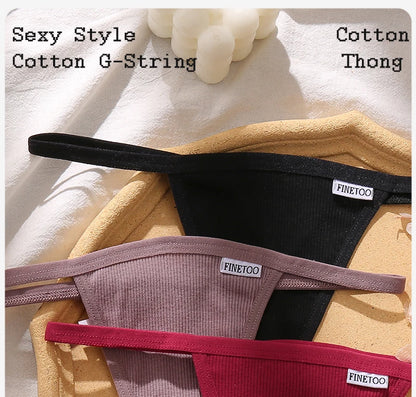 FINETOO 2PCS/Set Sexy M-XL Women Cotton G-String Underwear Low Waist Panties Femme Panties Underpant Girl T-back Thong Lingerie