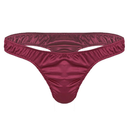 Men's Low-Rise G-String Briefs, Male Gay Sissy Panties Underwear, Soft Shiny Satin, Men's Ruffled Thong Underpants, Sexy Lingerie