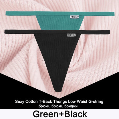FINETOO 2PCS/Set Sexy M-XL Women Cotton G-String Underwear Low Waist Panties Femme Panties Underpant Girl T-back Thong Lingerie