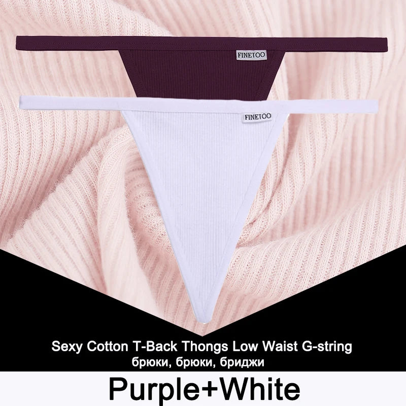 FINETOO 2PCS/Set Sexy M-XL Women Cotton G-String Underwear Low Waist Panties Femme Panties Underpant Girl T-back Thong Lingerie