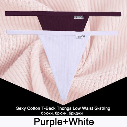 FINETOO 2PCS/Set Sexy M-XL Women Cotton G-String Underwear Low Waist Panties Femme Panties Underpant Girl T-back Thong Lingerie