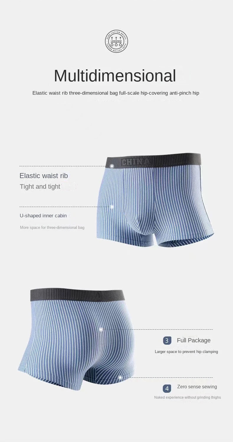 1Pc Boxer Shorts Men's Underwear Sexy Panties Cotton Striped Men's Underpants Male Boxers Homme U Convex Lingerie Free Shipping