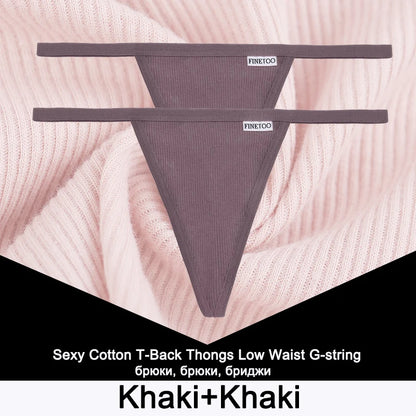 FINETOO 2PCS/Set Sexy M-XL Women Cotton G-String Underwear Low Waist Panties Femme Panties Underpant Girl T-back Thong Lingerie