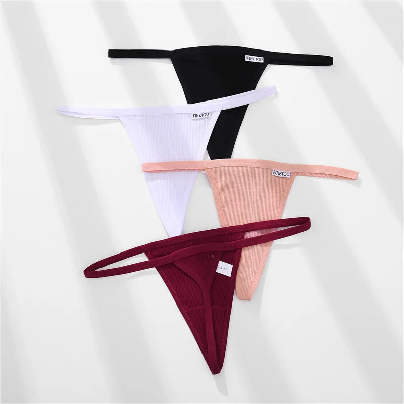 FINETOO 2PCS/Set Sexy M-XL Women Cotton G-String Underwear Low Waist Panties Femme Panties Underpant Girl T-back Thong Lingerie