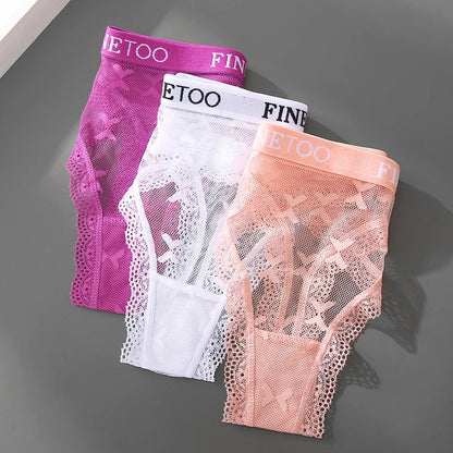 Thong femme dentelle sexy — Taille basse respirant couleur unie