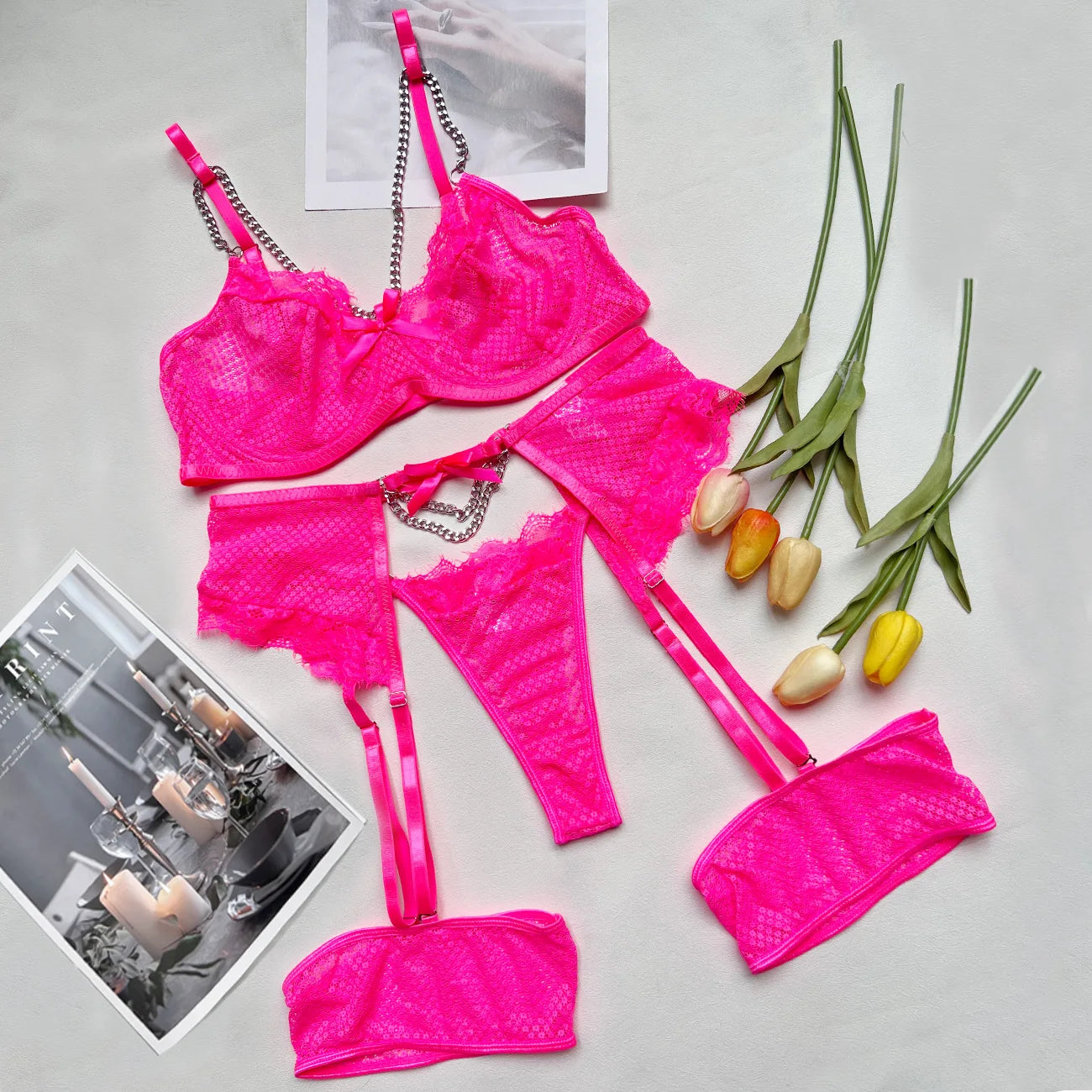 Ensemble Brassiere & Culotte Dentelle avec Jarretières - S-XL - Nos Petits KIFF
