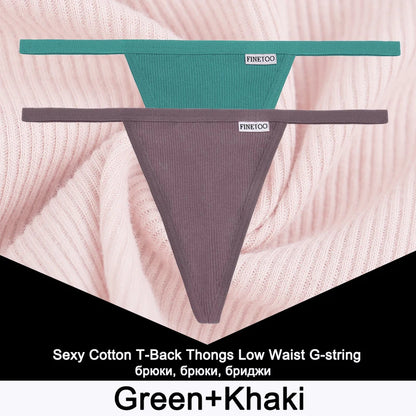 FINETOO 2PCS/Set Sexy M-XL Women Cotton G-String Underwear Low Waist Panties Femme Panties Underpant Girl T-back Thong Lingerie