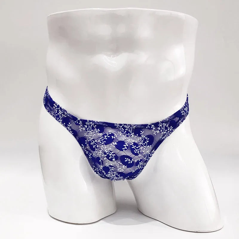 Sexy Toy Men's Low Rise Lace Thong and G-Strings Mesh Lingerie Men's Solid Color Mini Tangas Breathable Jockstrap Sissy Panties