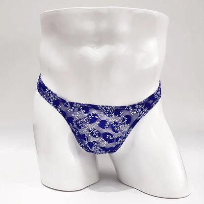Sexy Toy Men's Low Rise Lace Thong and G-Strings Mesh Lingerie Men's Solid Color Mini Tangas Breathable Jockstrap Sissy Panties