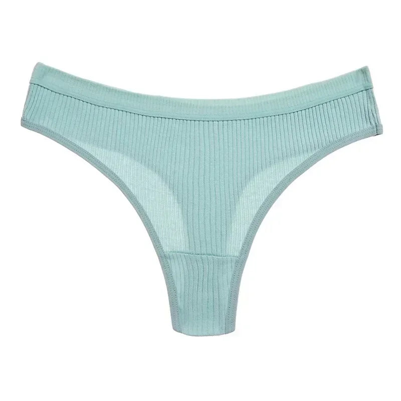 Thong seamless côtelé G-string coton taille basse — S-XL