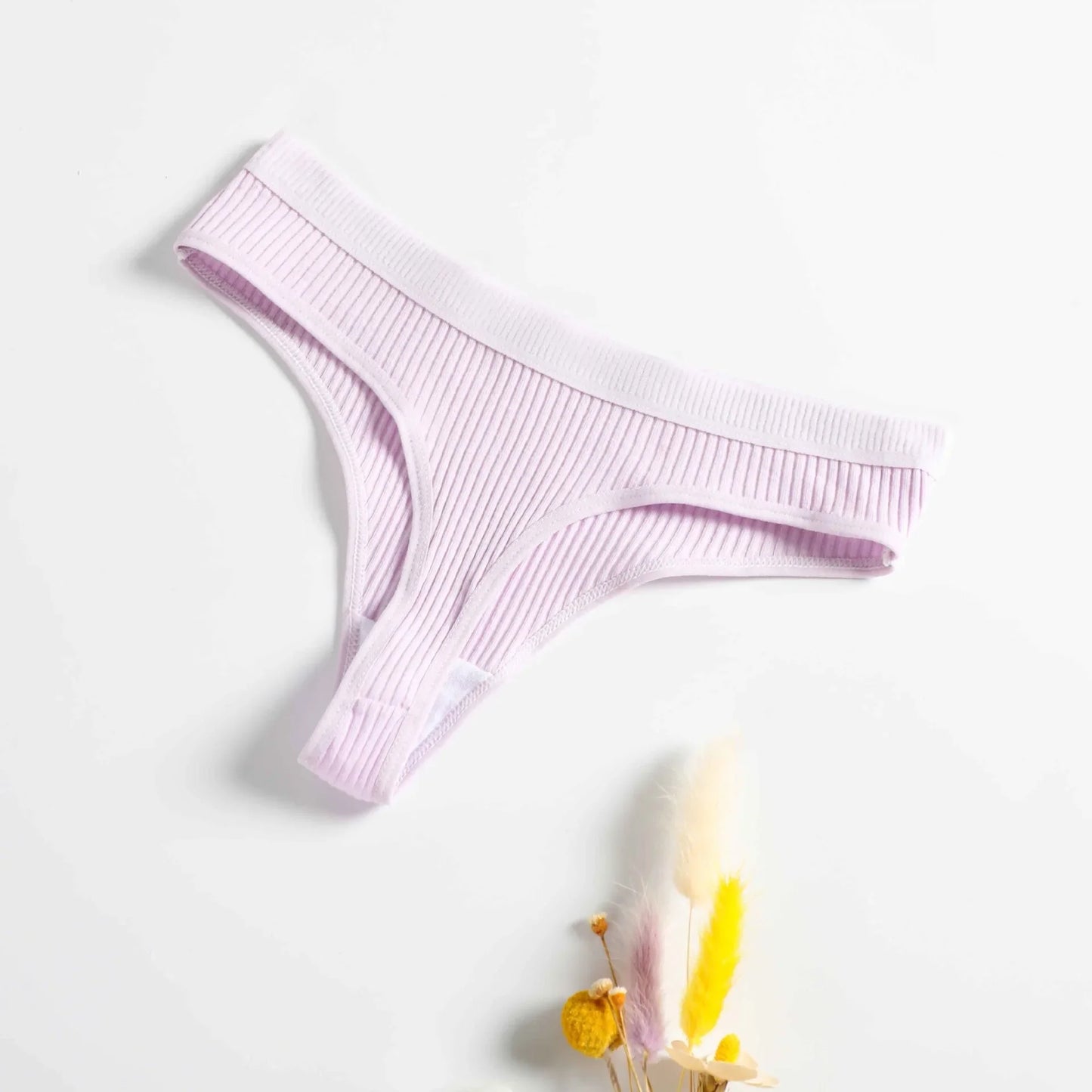 Thong seamless côtelé G-string coton taille basse — S-XL