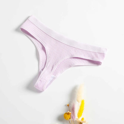 Thong seamless côtelé G-string coton taille basse — S-XL