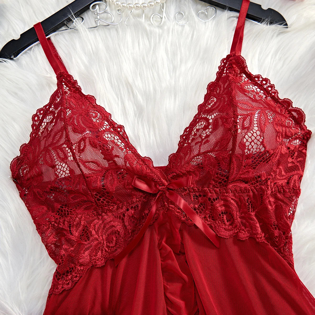 Women's Nightdress Sexy Lace Chemise Bow Nightgown Sleepwear Mini Dress Plus Size Deep V Babydoll Lingerie Sexy Sleepdress Nighty