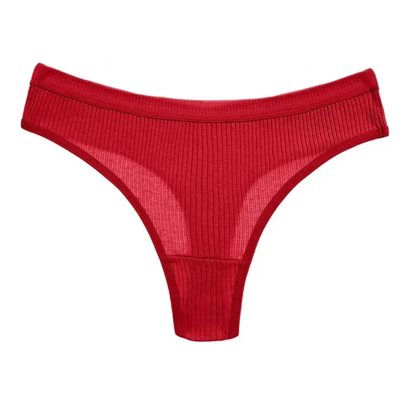 Thong seamless côtelé G-string coton taille basse — S-XL