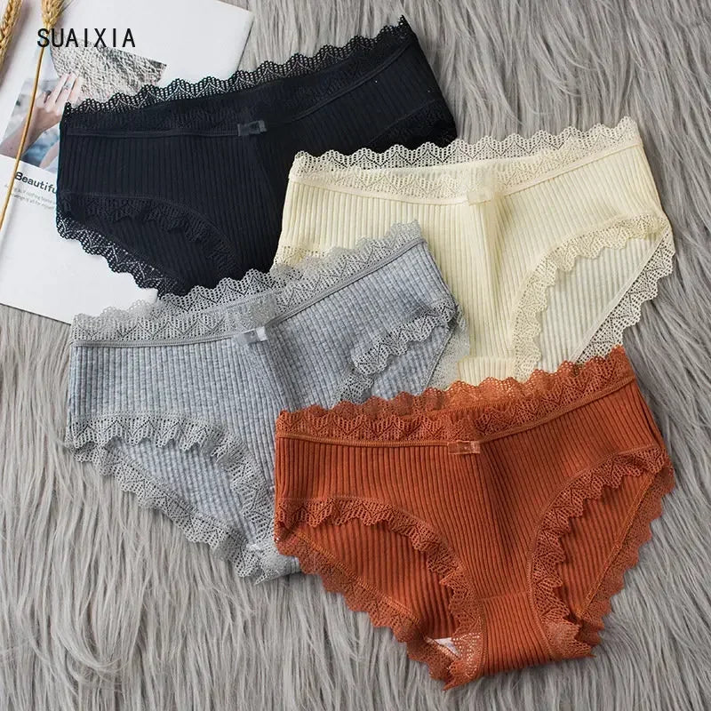 Culotte coton dentelle taille mi-haute couleur unie respirante S-XL