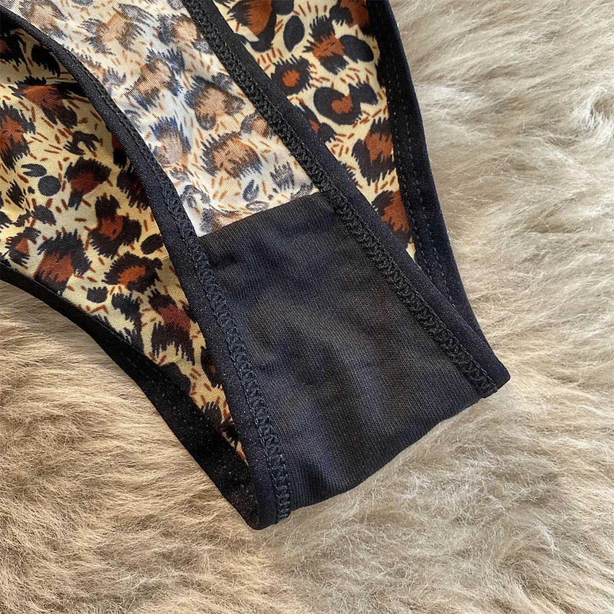 G-string femme imprimé léopard — Taille basse sans coutures broderie sexy
