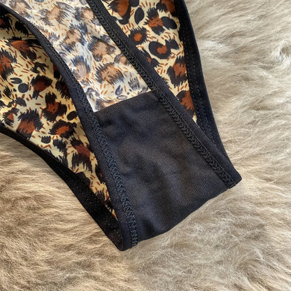 G-string femme imprimé léopard — Taille basse sans coutures broderie sexy