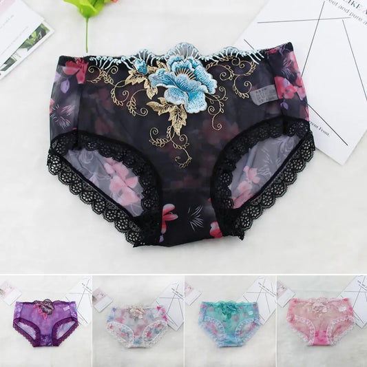 Culotte Dentelle Florale Brodée — Taille Mi-Haute M-XL