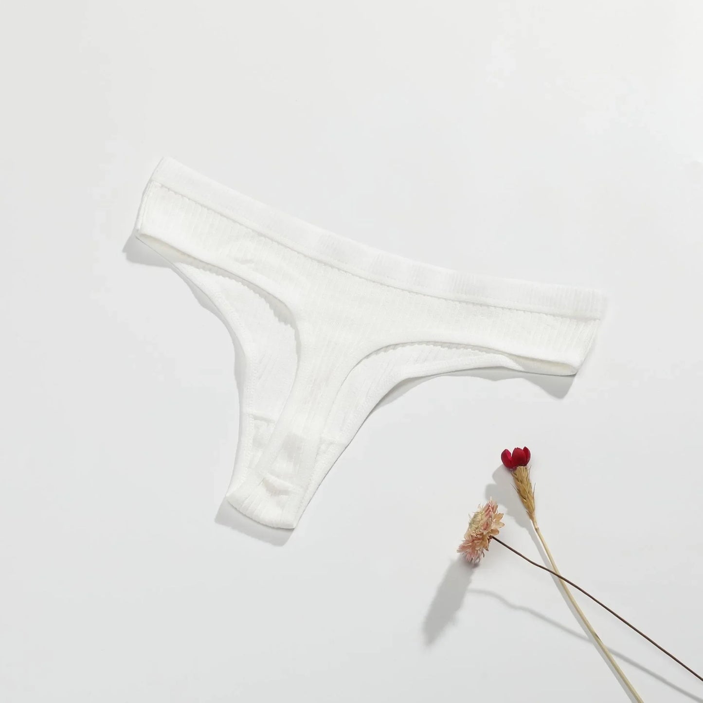 Thong seamless côtelé G-string coton taille basse — S-XL