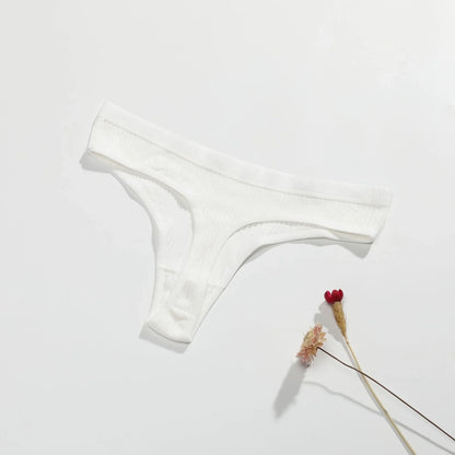 Thong seamless côtelé G-string coton taille basse — S-XL