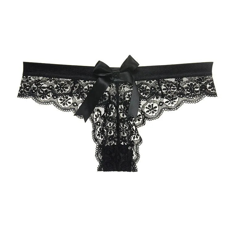 Tanga dentelle papillon transparent taille basse — S-XL