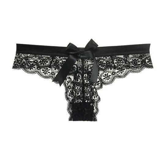 Tanga dentelle papillon transparent taille basse — S-XL