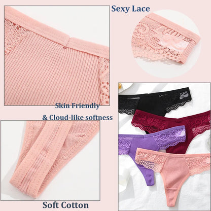 Lot 4 G-Strings Coton Dentelle - Taille Basse S-XL - Nos Petits KIFF