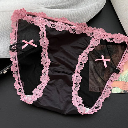 Culotte femme dentelle & ice silk — Mi-taille sans coutures