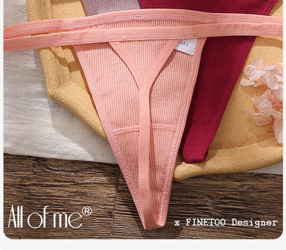 FINETOO 2PCS/Set Sexy M-XL Women Cotton G-String Underwear Low Waist Panties Femme Panties Underpant Girl T-back Thong Lingerie